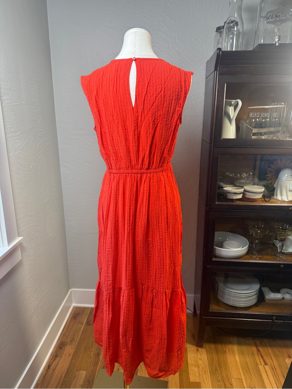 Nine West Pumpkin Orange Textured Sleeveless Midi Dress Size S - Picture 5 of 9